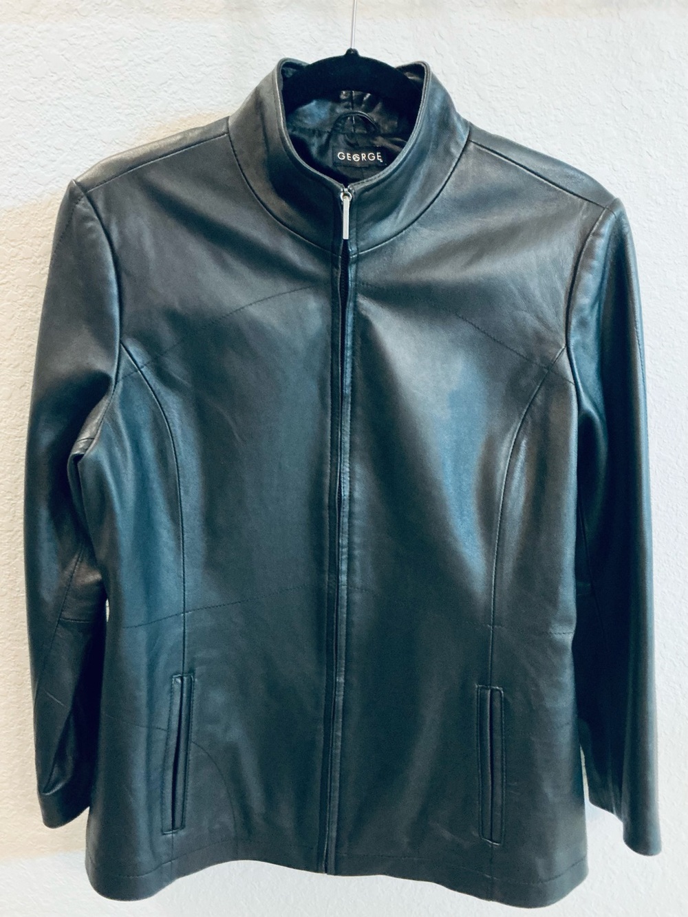 GEORGE, Women’s Genuine Leather Zip Up Jacket Y2K Moto in Black, Size M, EUC